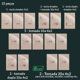 Tomadas Interruptores ( 15 Pçs ) Recta Areia Brilhante 